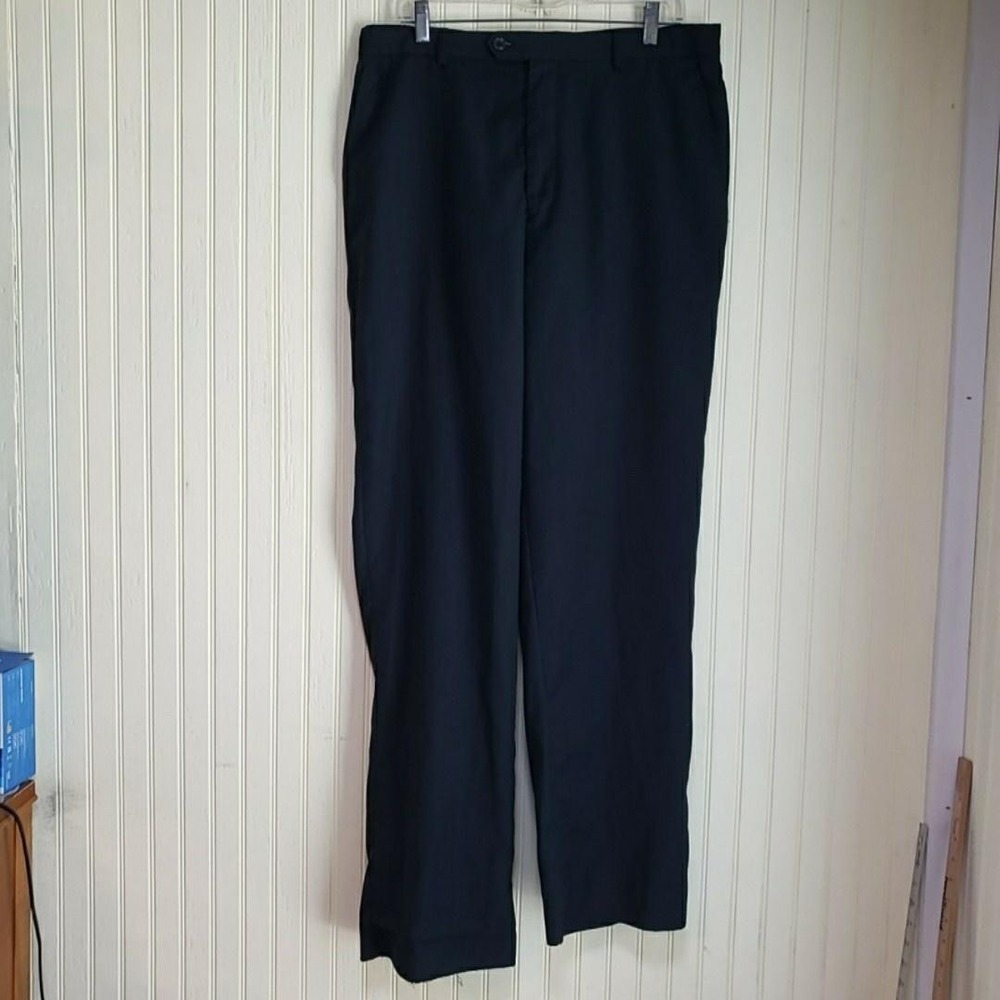 Bertucci Dress Pants Mens‎ 34x32 Black Flat Front Herringbone Classic Fit